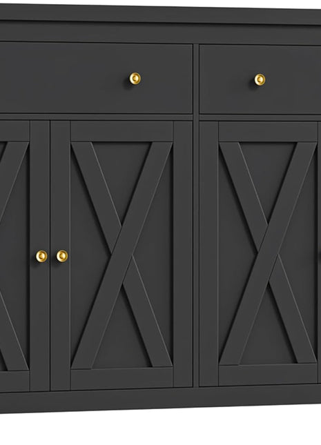 55-Inch Sideboard Buffet Cabinet with Storage Solutions, Including 2 Drawers and 4 Doors, Wood Coffee Bar Buffet Table for Kitchen and Dining Room in Black Finish