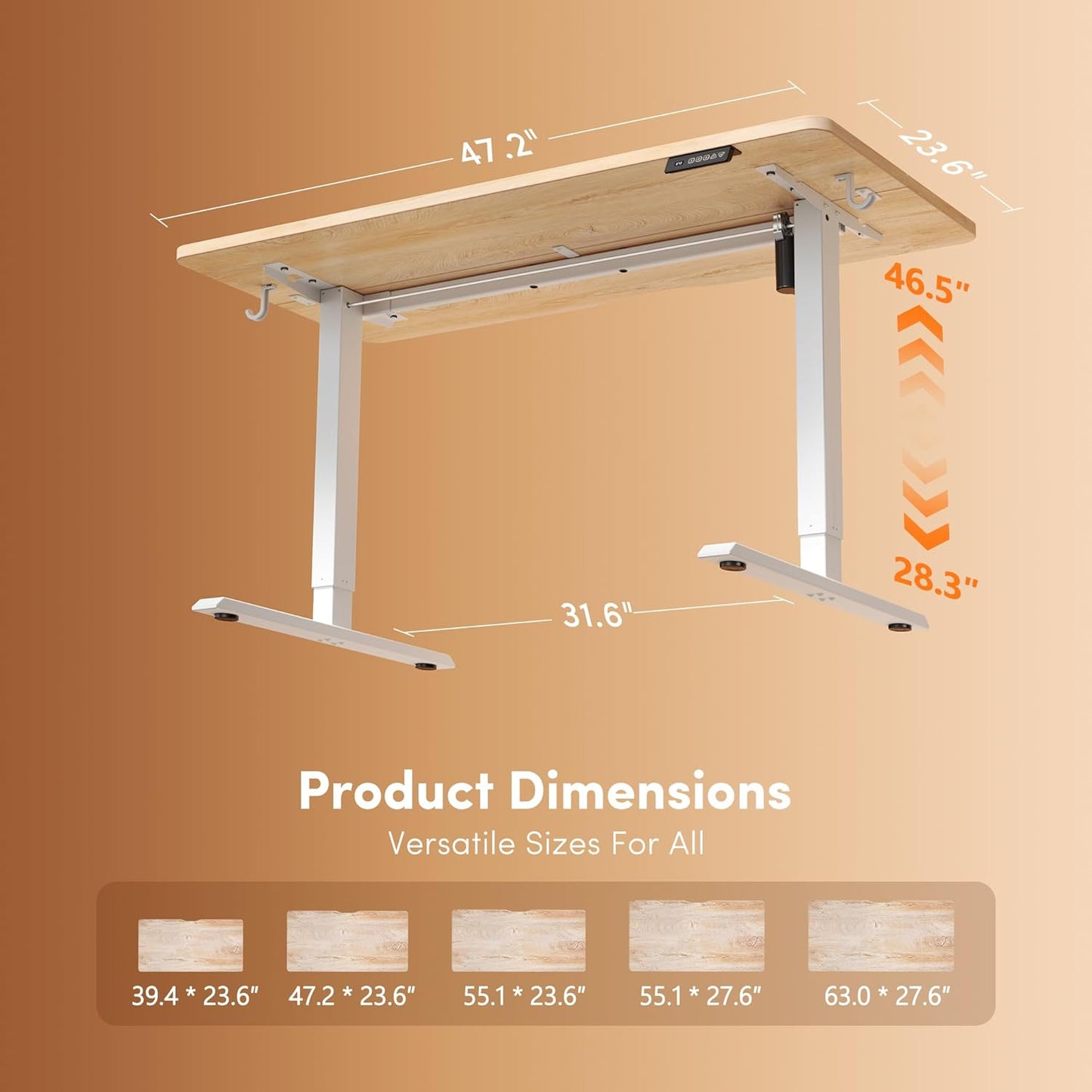Standing Desk, 48 × 24 Inches Electric Height Adjustable, Sit and Stand Up, Computer Office Desk with Splice Board, White Frame/Maple TOP