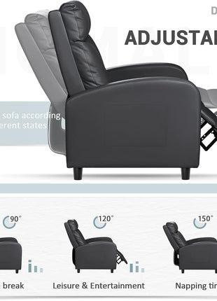 Reclining Chair and Sofa in PU Leather with Lumbar Support for Home Theater and Living Room (Black)