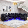 Power Recliner Sectional Sofa Set for Living Room Furniture Sets,Leather Reclining Sofa Set with LED Lights/Hidden Storage,L- Shaped Couch for Living Room/Home Theater(Black,Sectional)