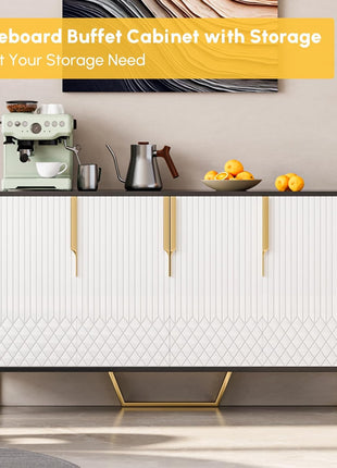 59-Inch Contemporary Buffet Sideboard Cabinet with Storage - Stainless Steel Frame, Four Doors, and Adjustable Shelves for Dining Room, Living Room, and Entryway