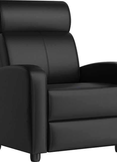 Premium PU Leather Recliner Chair with Lumbar Support, Overstuffed High-Density Foam & Pocket Springs - Push Back Recliner Armchair for Home Theater and Living Room