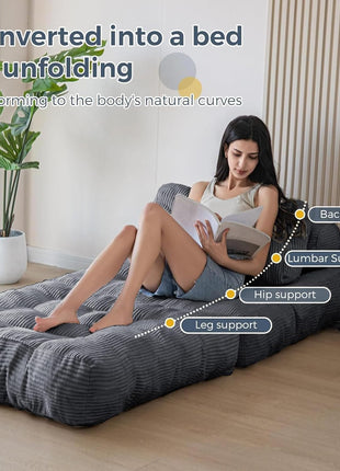 Gray Modular Convertible Floor Sofa Bed - Space-Efficient Foldable Sleeper Couch with Cushions for Compact Living Spaces