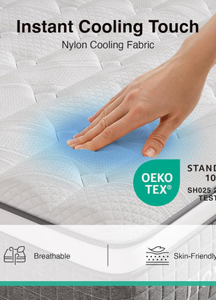 12-Inch King Hybrid Mattress Featuring Silky Cool Fabric, Gel Memory Foam, and Pocketed Coils for Superior Motion Isolation and Comfort - CertiPUR-US Certified, Conveniently Delivered in a Box