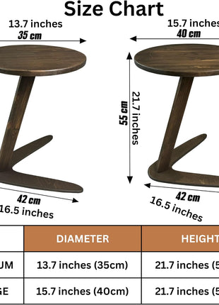 C-Shaped Handmade End Table for Living Rooms - Versatile Sofa Side Table with Slide-Under Design for Compact Spaces (Large, Dark Walnut)