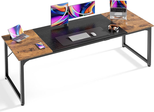 Computer Desk, 70 Inch Office Desk, Gaming Desk with Storage, Writing Desk Work Desk for Home Office, Study, Long Simple Desk, Large Legroom, Metal Frame, Rustic Brown and Black