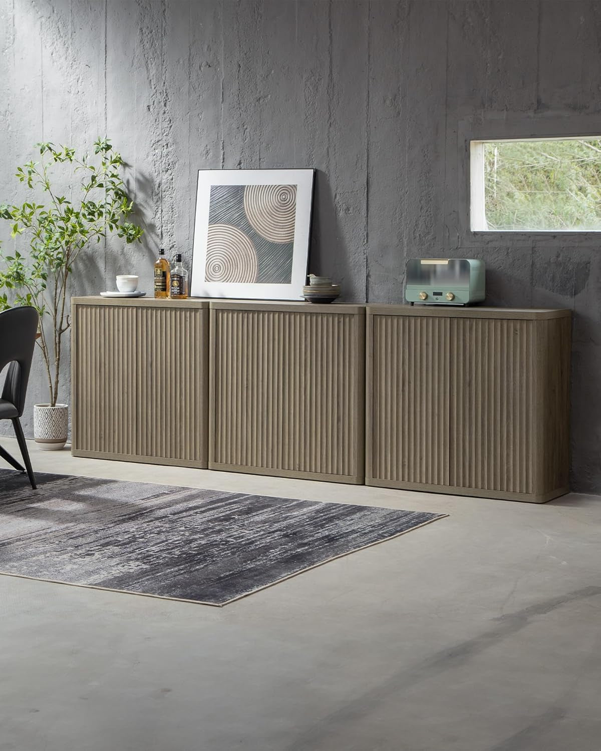 Buffet Cabinet with Storage 103.8" Sideboard Accent Modern Credenza with Doors & Shelves Fluted Tall Media Console Mid Century Coffee Bar Table for Living Room Kitchen Dining Room Hallway