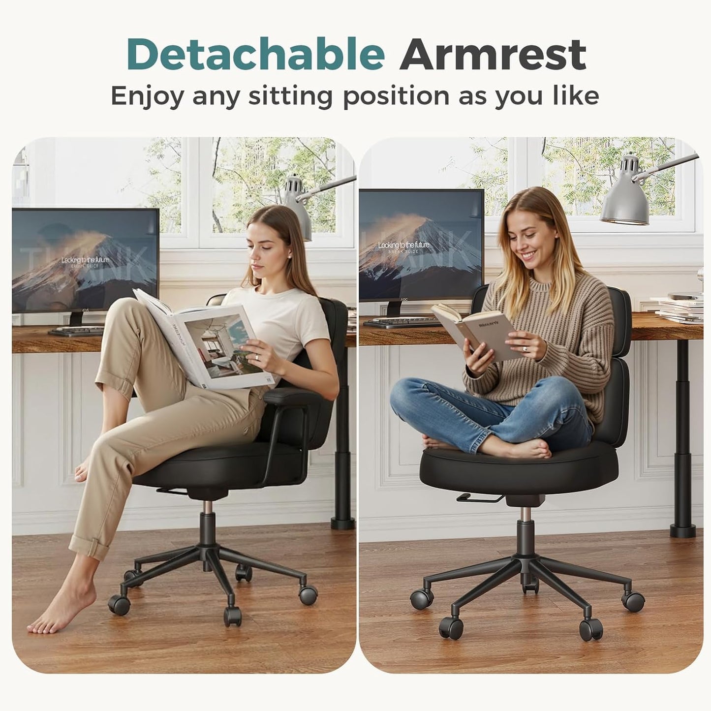 Ergonomic Home Office Desk Chair, Computer Chair with Lumbar Support Adjustable Height Rolling Swivel Executive Task Armrests Chair, Inky