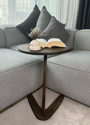 C-Shaped Handmade End Table for Living Rooms - Versatile Sofa Side Table with Slide-Under Design for Compact Spaces (Large, Dark Walnut)