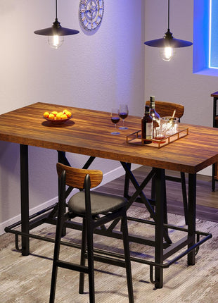 Industrial 63-Inch Rectangular Wood Dining Table with Metal Footrest and Sturdy Frame for Dining Room and Home Bar (Brown)