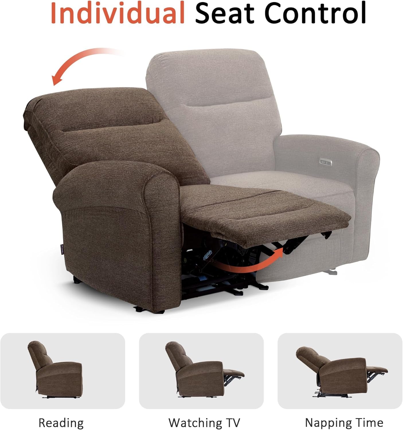 64.6" Wall Hugger Power Loveseat Recliner Sofa with USB Ports, Reclining Loveseat for Small Spaces Living Room RV, Fabric PR635M1 (Dark Brown)