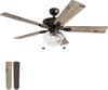 Abner Modern Farmhouse 52 Inch Ceiling Fan with Light, Outdoor Fan/Indoor Tri-Mount LED Ceiling Fan with 5 Blades, Silver Oak and Maple Brown Blade Finish Options, Bronze (80091-01)