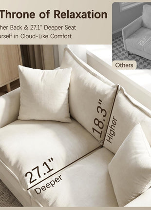 52-Inch Modern Chenille Loveseat Sofa for Small Spaces, Comfortable Deep Seat Couch with Two Pillows - Ideal for Living Room, Bedroom, Apartment, and Office - Beige