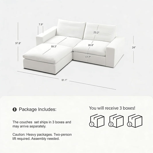 Cloud Couch Sectional 78.7'' Oversized Modular Deep Seat Sofa L Shaped Comfy White Cloud Couch with Washable Cover for Living Room Loveseat with Ottoman | Water Repellent