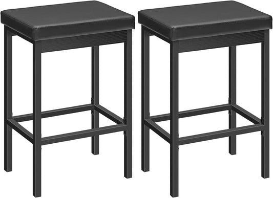 Bar Stools, Set of 2 Bar Chairs, 24.8-Inch Height Stools, Breakfast Bar Stools, Kitchen Stools, 2" Thick Upholstery, for Kitchen, Dining Room, Cafe, Bar Counter, Black BB21BY01