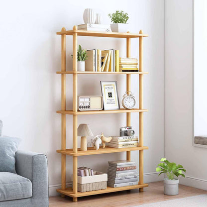 5-Tier Wooden Shelf Bookcase - Modern Open Bookshelf, Free Standing Storage Rack, Multifunctional Display Stand for Home and Office, Oak, Rectangle