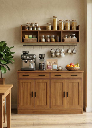 53-Inch Rustic Brown Buffet Cabinet with Ample Storage - Contemporary Kitchen Sideboard Server with 2 Drawers and 4 Doors, Perfect for Dining Room, Living Room, or Hallway