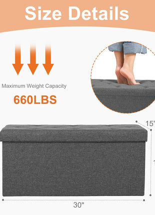 43-Inch Grey Storage Ottoman Bench with Padded Seat, Versatile Storage Chest and Foot Rest Stool, Supports Up to 660 lbs