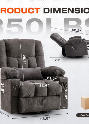 8-Point Massage Recliner Chair with Heated Rocking Feature for Adults, Oversized Recliner with Side Pocket and Two Cup Holders for Living Room Use