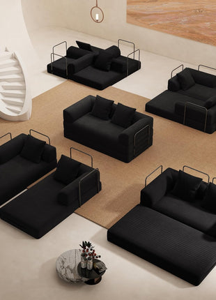 4-in-1 Convertible Sofa Bed - Luxurious 70" Boneless Sleeper Couch in Black Corduroy for Living Room and Bedroom