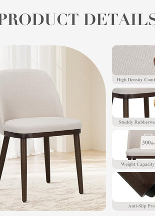 Set of 4 Modern Upholstered Dining Chairs with Back Support and Wooden Legs, Beige Fabric for Kitchen and Dining Room