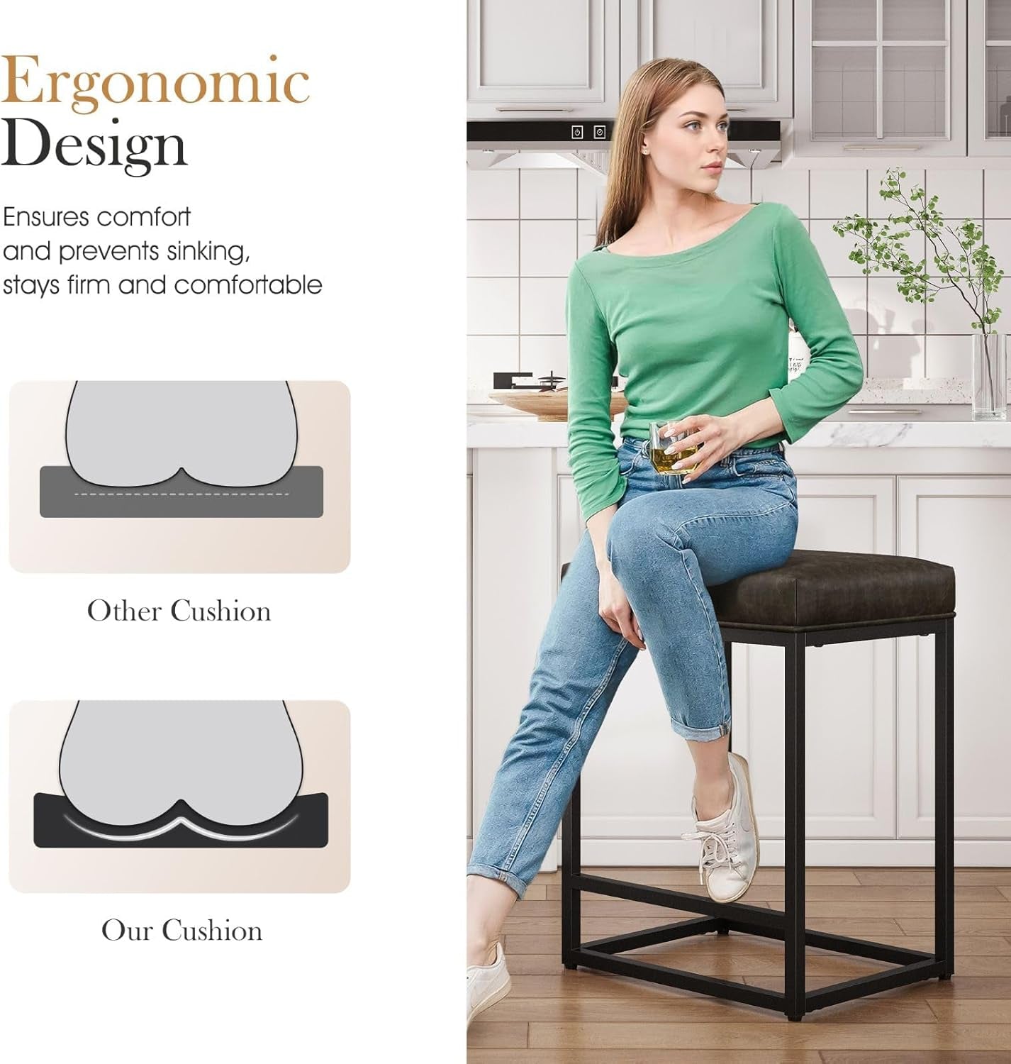 Counter Height Bar Stools Set of 4, Modern PU Leather 24" Bar Chairs with Metal Frame,Grey