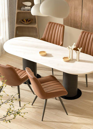 Contemporary Dining Chair Set of 6, Comfortable Upholstered Fabric Kitchen Side Chairs with Thick Cushions and Metal Legs, Brown