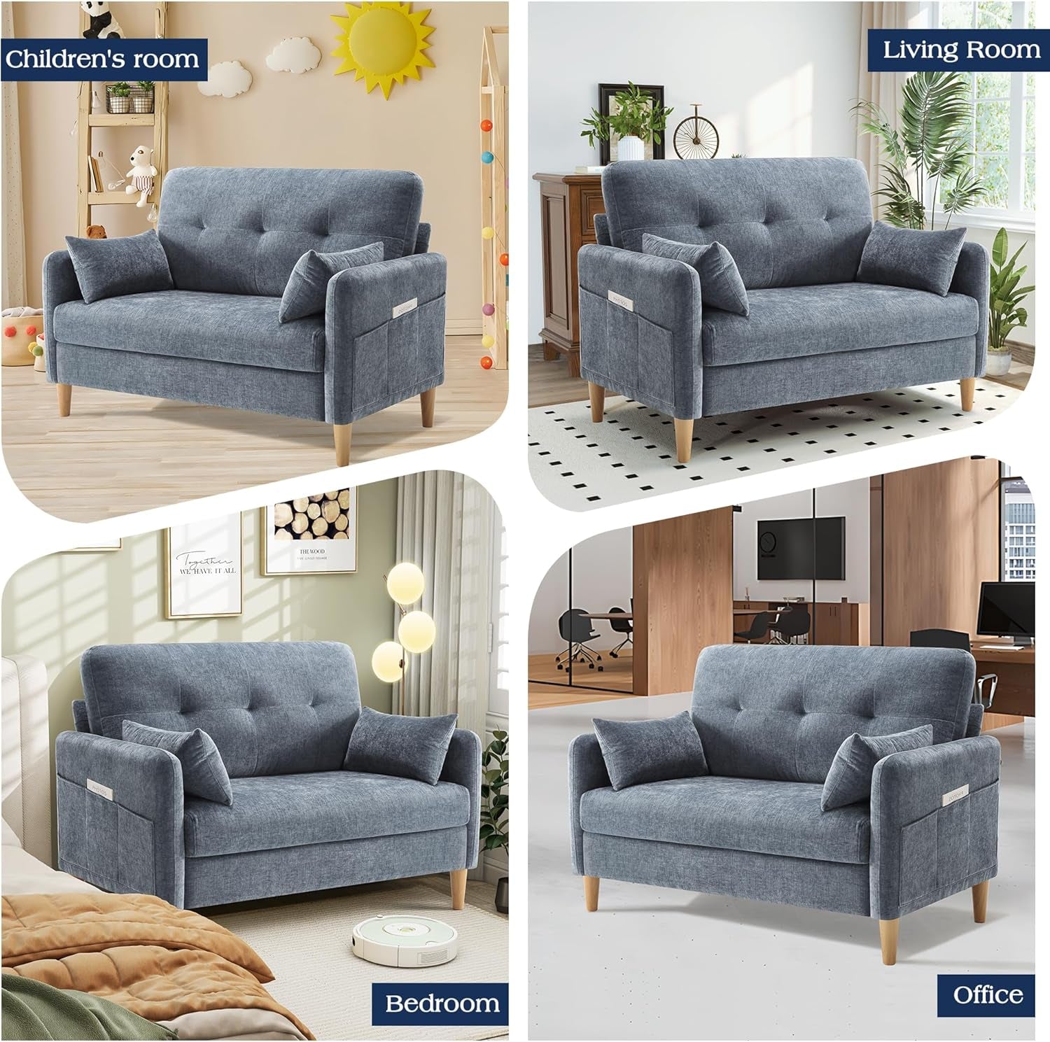 Loveseat Sofa, 47” Small Couch for Living Room, Comfy Chenille Fabric Love Seat for Bedroom with Throw Pillow,Removable Cushion Cover,Couches for Small Space,Apartment,Dorm