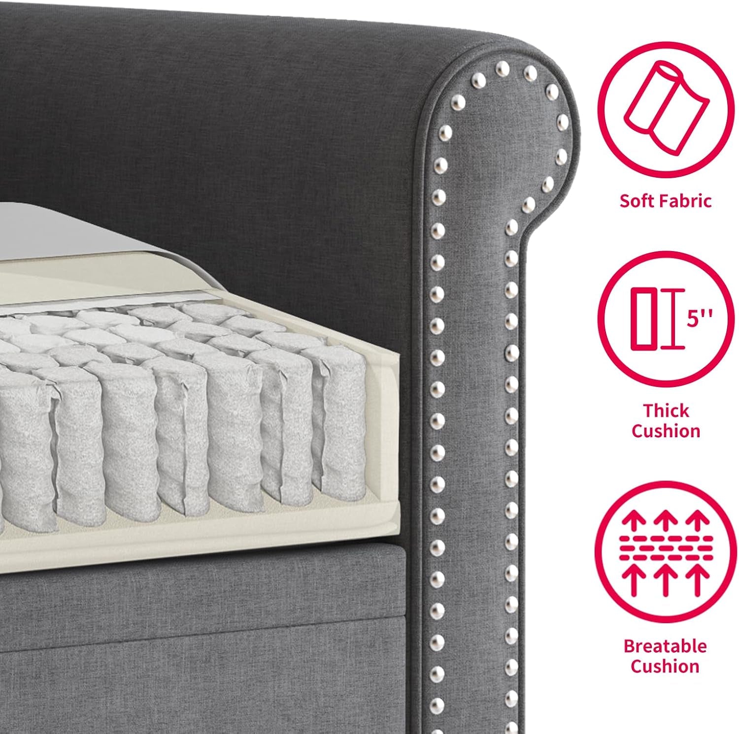 3PCS Sofa Set for Living Room,Modern Linen Couch Set with Nailhead Trim Design, Living Room Furniture Set for Office,Apartment, Home(Sofa & Loveseat & Chair/Dark Grey)