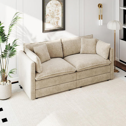 Modular Sectional Sofa Modern Convertible Loveseat Couch,77.16 Inch Deep 2-Seater Sofas Comfy Chenille Cloud Sofas and Couches with Pillows for Living Room Apartment（Camel）
