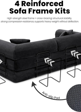 79-Inch 5-in-1 Convertible Sofa Bed - Elegant Black Modular Lounge and Floor Sleeper for Enhanced Comfort