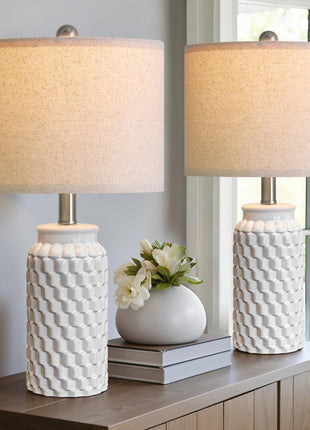 20.5" White Modern Ceramic Bedside Lamp Set of 2 - Elegant Table Lamps for Bedroom, Living Room, and Office Decor