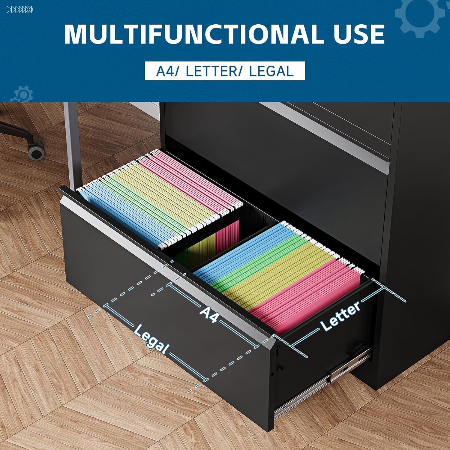 2-Drawer Metal File Cabinet, Lateral Vertical Filing Cabinets for Home Office, Locking File Cabinet with Storage Shelves, Legal/Letter/A4 Size Office File Cabinets (Black, Assemble Required)