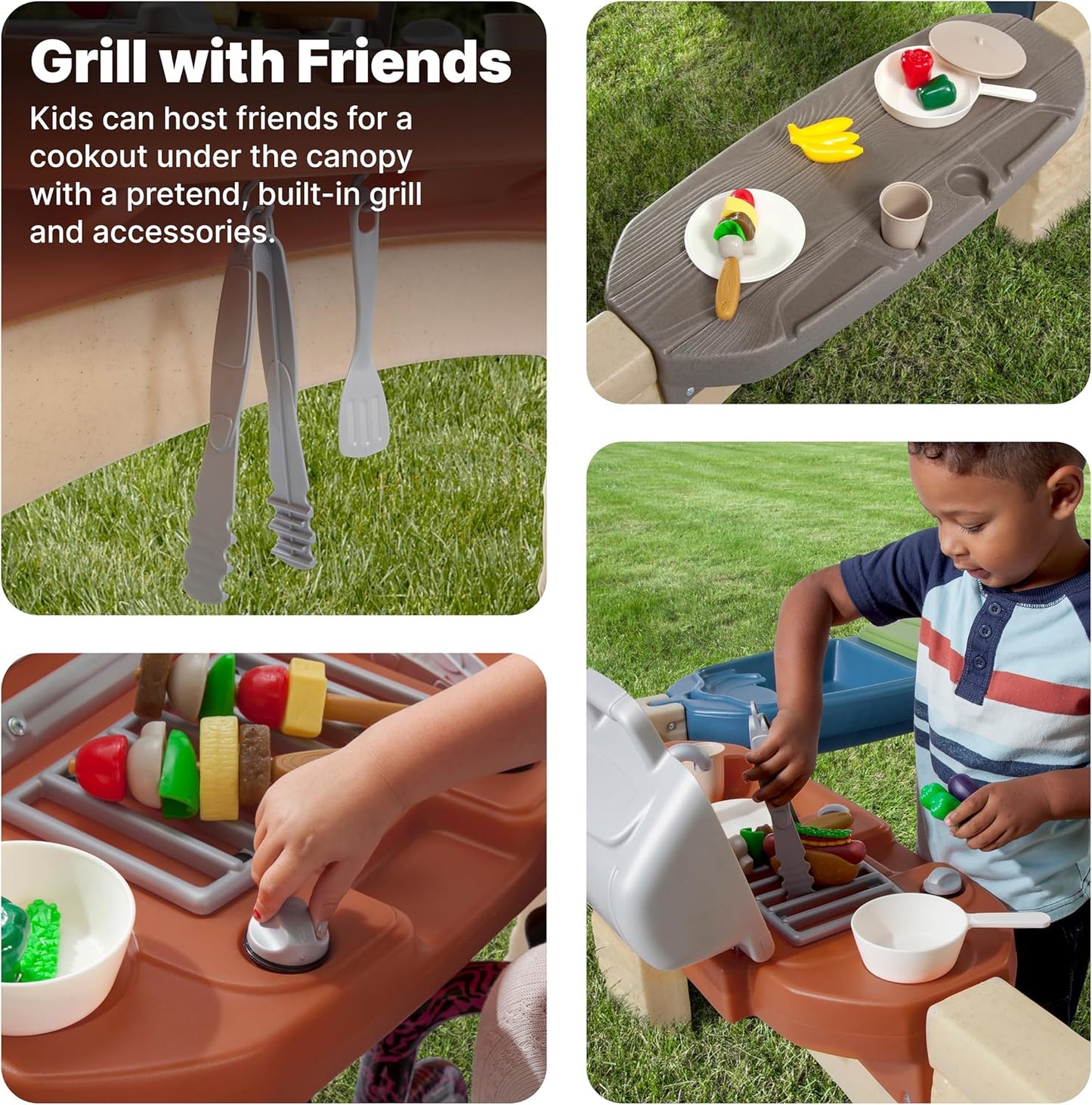 All around Playtime Patio with Canopy Playset – Shaded Outdoor Playhouse for Kids with Realistic, Interactive Features, Room for Multiple Toddlers to Play – Dimensions: 60" H X 47.5" W X 47.5" D