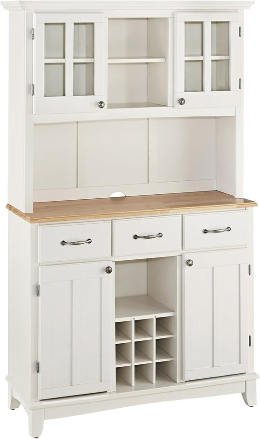 Buffet of Buffets Off-White Server with Hutch and Natural Wood Top