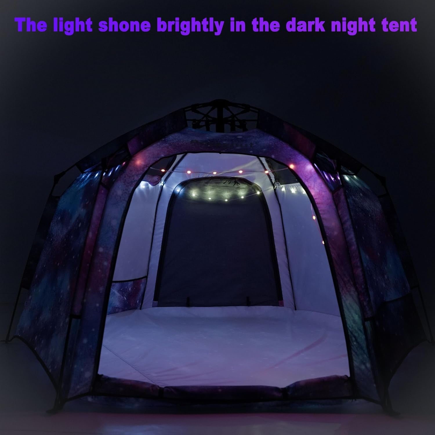 Portable Hexagon Kids Play Tent with LED Strip Lights Indoor Children Play House Easy Set-Up Space Large Dream Tent for Night 4-5 Person & Birthday Gifts
