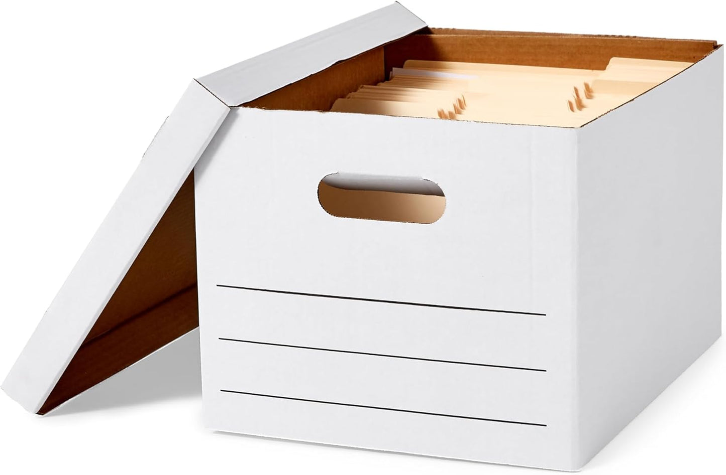 Storage/Filing Boxes with Lift-Off Lid - Letter/Legal Size, Sturdy, Easy Assembly, White, 16.2" L X 12.5" W X 10.5" H, Pack of 20