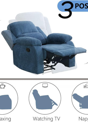 2-Piece Manual Recliner Sofa Set with Cup Holders and Storage Console, 3-Seater and 2-Seater Fabric Couches for Living Room, Meeting Room, or RV - Blue