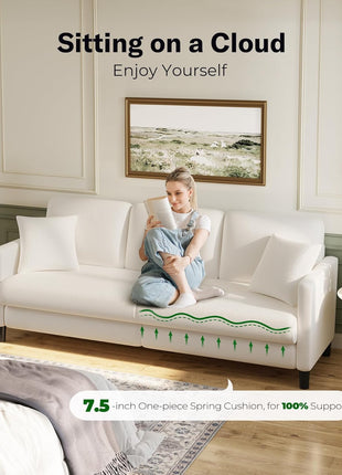 83-Inch Teddy Loveseat Sofa for Living Room - Comfy All-Wood Design with Tool-Free Setup, Includes 2 Pillows, Beige