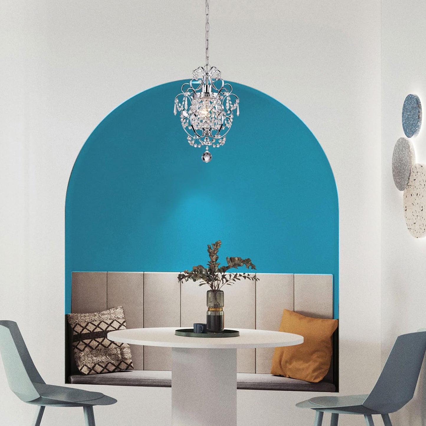 Amorette Mini Chandelier Chrome Crystal Chandeliers, 1 Light Modern Elegant Glam Ceiling Light Fixture Chrome, Adjustable Hanging Lighting for Closet, Bedroom, Girls Room, Kitchen Island