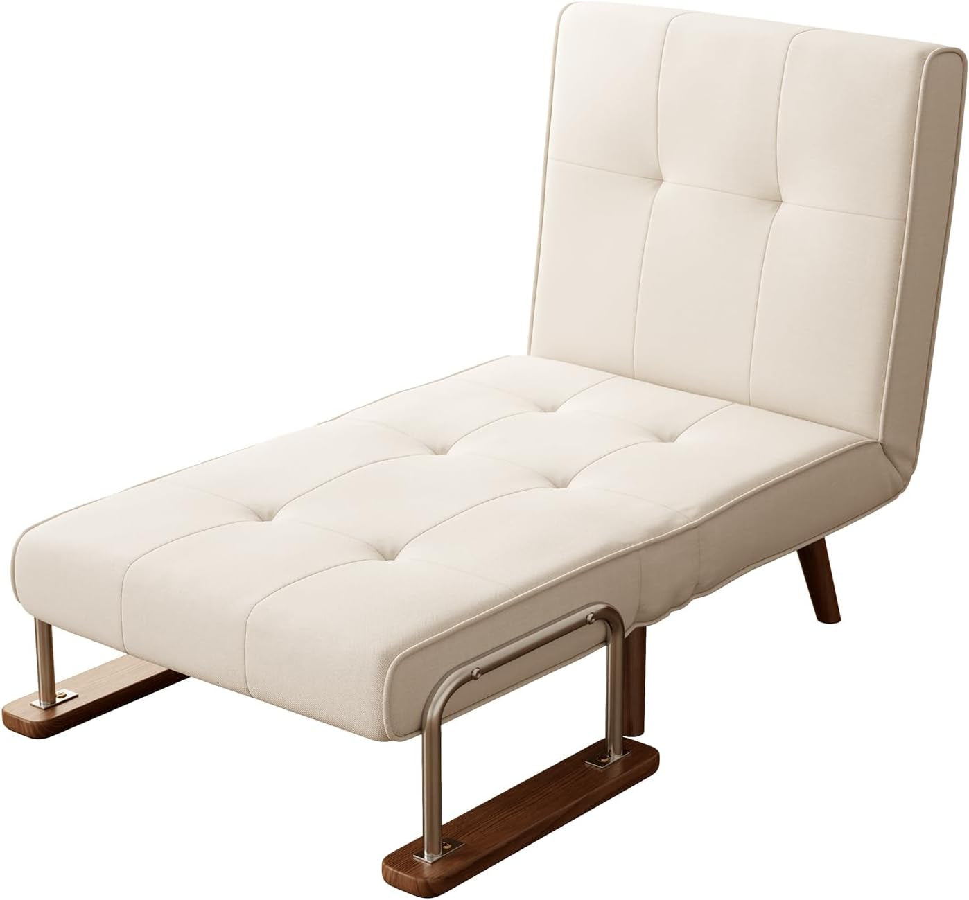 SUIYIMU Folding Chair Bed, 3-In-1 Convertible Sleeper Chair Bed, Futon Chair with 6-Level Adjustable Backrest for Guest Room Apartment Dorm, Cream Beige-Walnut