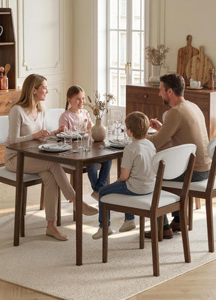5-Piece Mid-Century Modern Dining Set for Four with Upholstered Seats and Backrests, Solid Wood Frame, Perfect for Compact Spaces, Cream White