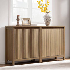 Sideboard Buffet Cabinet with Storage, Fluted Credenza Console Cabinet with Adjustable Shelves, Farmhouse Coffee Bar Storage Cabinets for Kitchen, Living Room, Entryway, Caramel Oak, 2 PCS