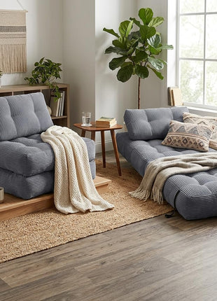 Gray Modular Convertible Floor Sofa Bed - Space-Efficient Foldable Sleeper Couch with Cushions for Compact Living Spaces