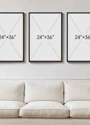 Large Framed Neutral Abstract Wall Art Set - 3-Piece Modern Canvas Prints for Living Room, Hallway, Bedroom, and Office Decor in Black, Beige, and Brown Tones, 24x36 Inches