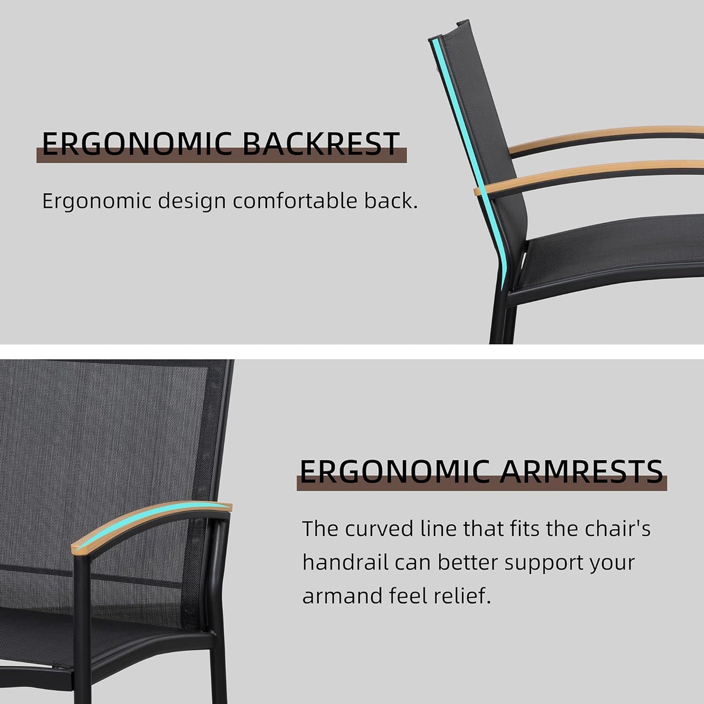 3 Pieces Patio Bistro Sets, Outdoor Textilene Fabric Conversation Bistro Set, Textilene Fabric Front Porch Chairs Small Patio Furniture Set with Table for Lawn,Garden,Balcony (Black)