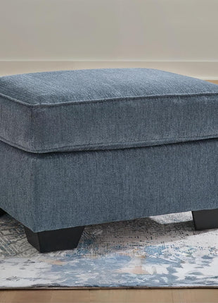 Cashton Contemporary Accent Ottoman by Signature Design by Ashley, Faux Wood Finished Exposed Feet, Foam Cushion, Crosshatched Upholstery, 30" x 24", Blue