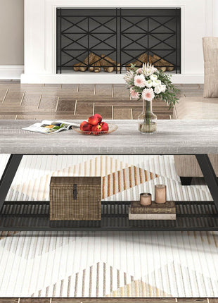 Rustic Industrial Coffee Table with Storage, Modern 47-Inch Rectangle Design in Light Grey for Living Room