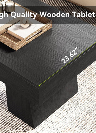 Farmhouse Rectangular Coffee Table - 47-Inch Wooden Accent Table with Sturdy Base for Modern Living Room (Black)
