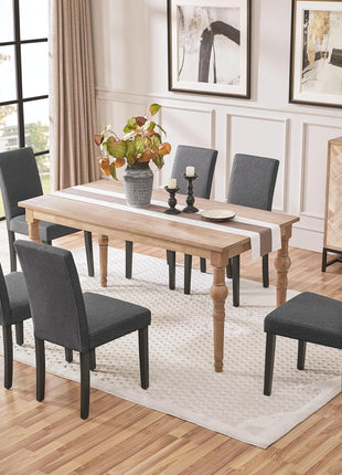 Set of 4 Upholstered Fabric Dining Chairs with Padded Seats and Solid Wood Legs, Armless Design, Dark Grey for Dining Room and Restaurant